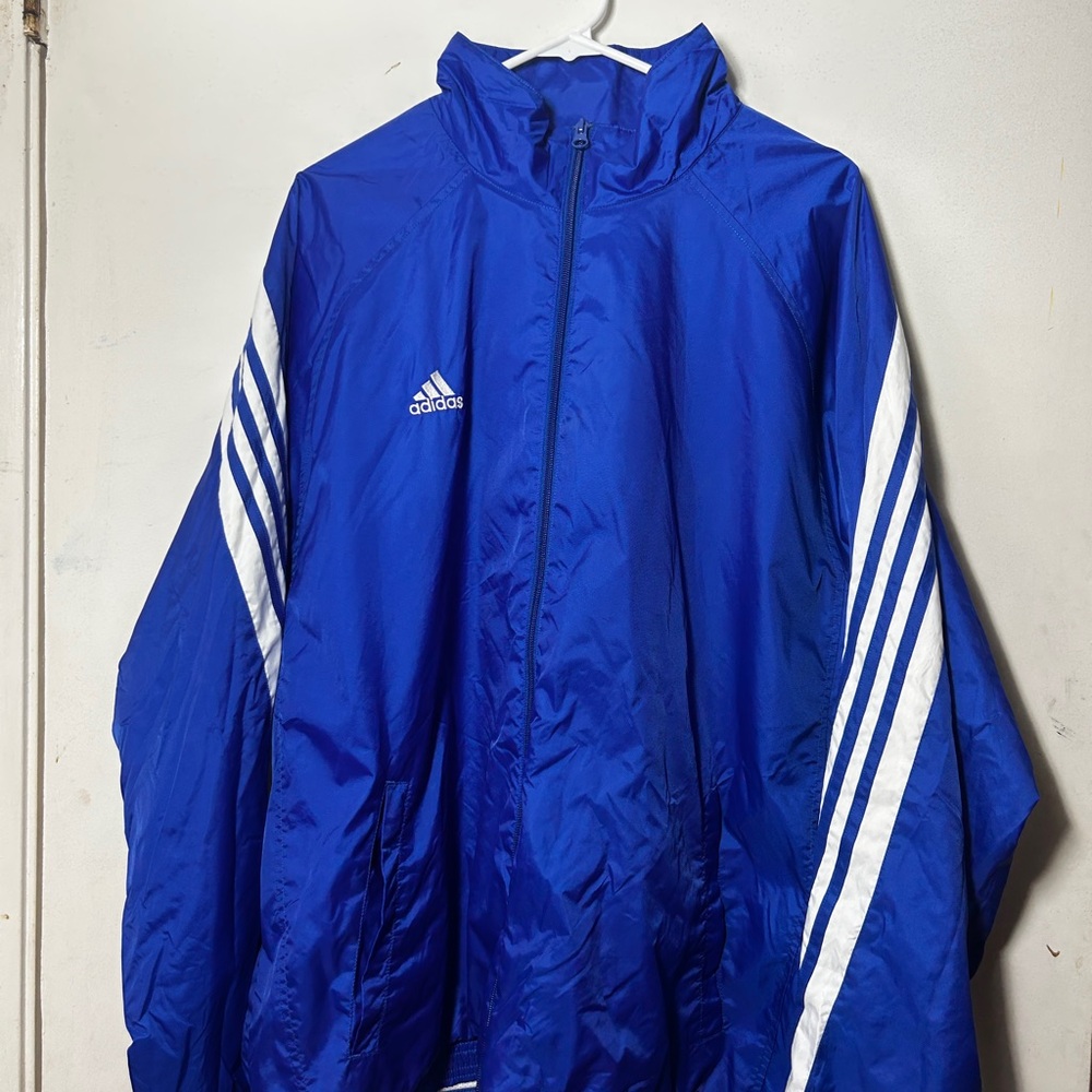 Vintage Adidas Men's Blue Windbreaker Jacket